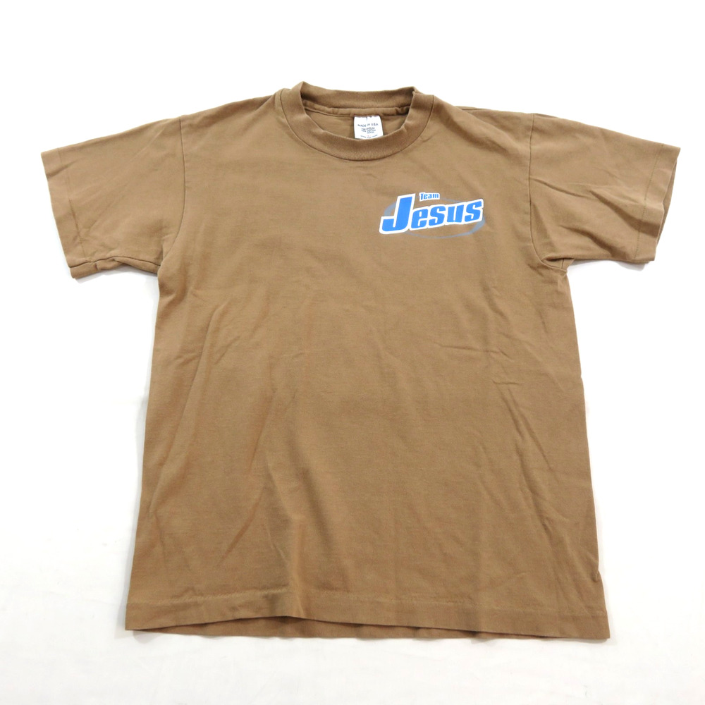 Team Jesus T-Shirt Double Sided Graphic Brown Boys Youth Sz L Vintage 1990s